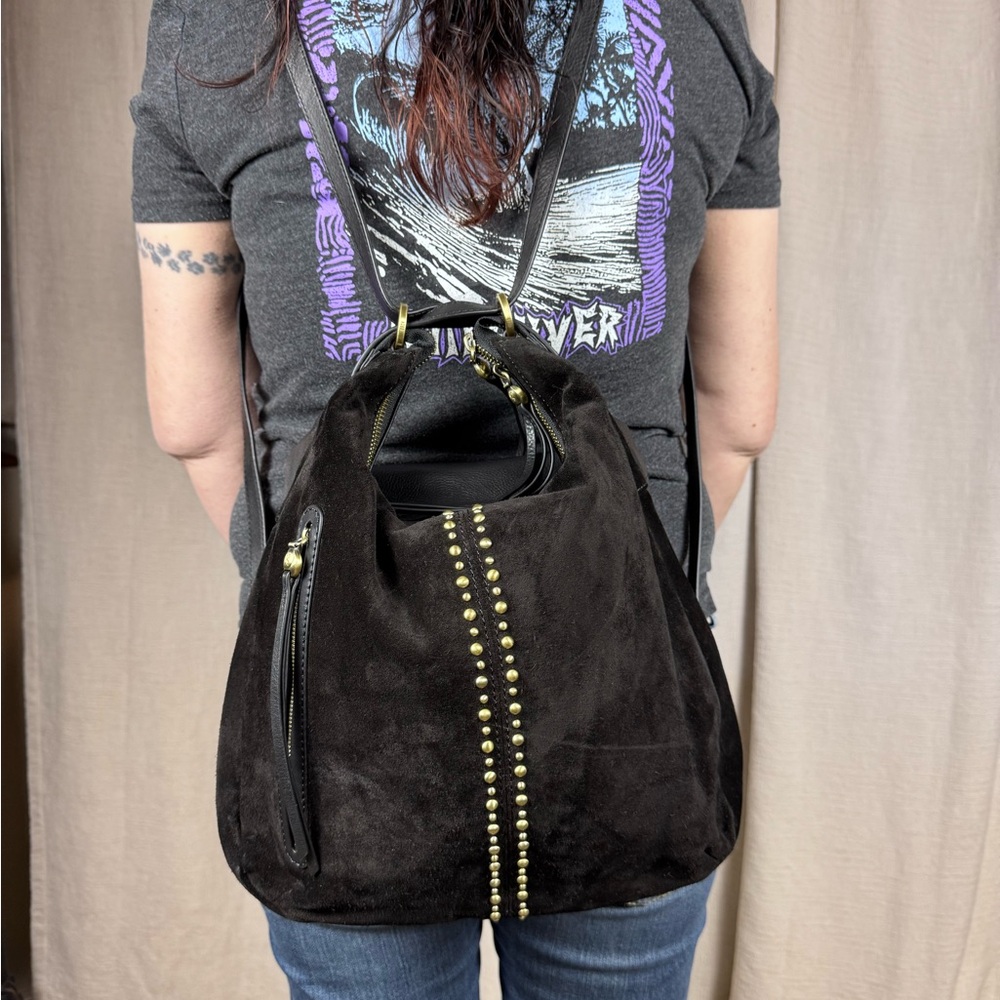 HOBO International Merrin convertible backpack to shoulder bag in  black suede